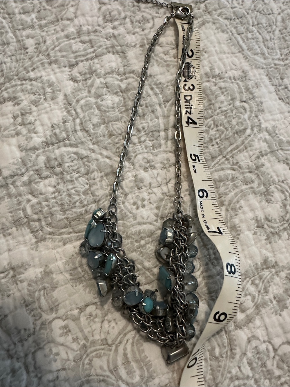 Women’s Silver Chain Necklace with Teal Blue Glass Beads